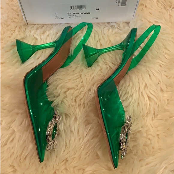 BNIB Amina Muaddi begum sling back in green pvc - Picture 4 of 6